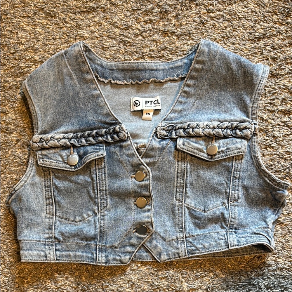 PTCL Super Cropped Denim Vest with Braided Detail